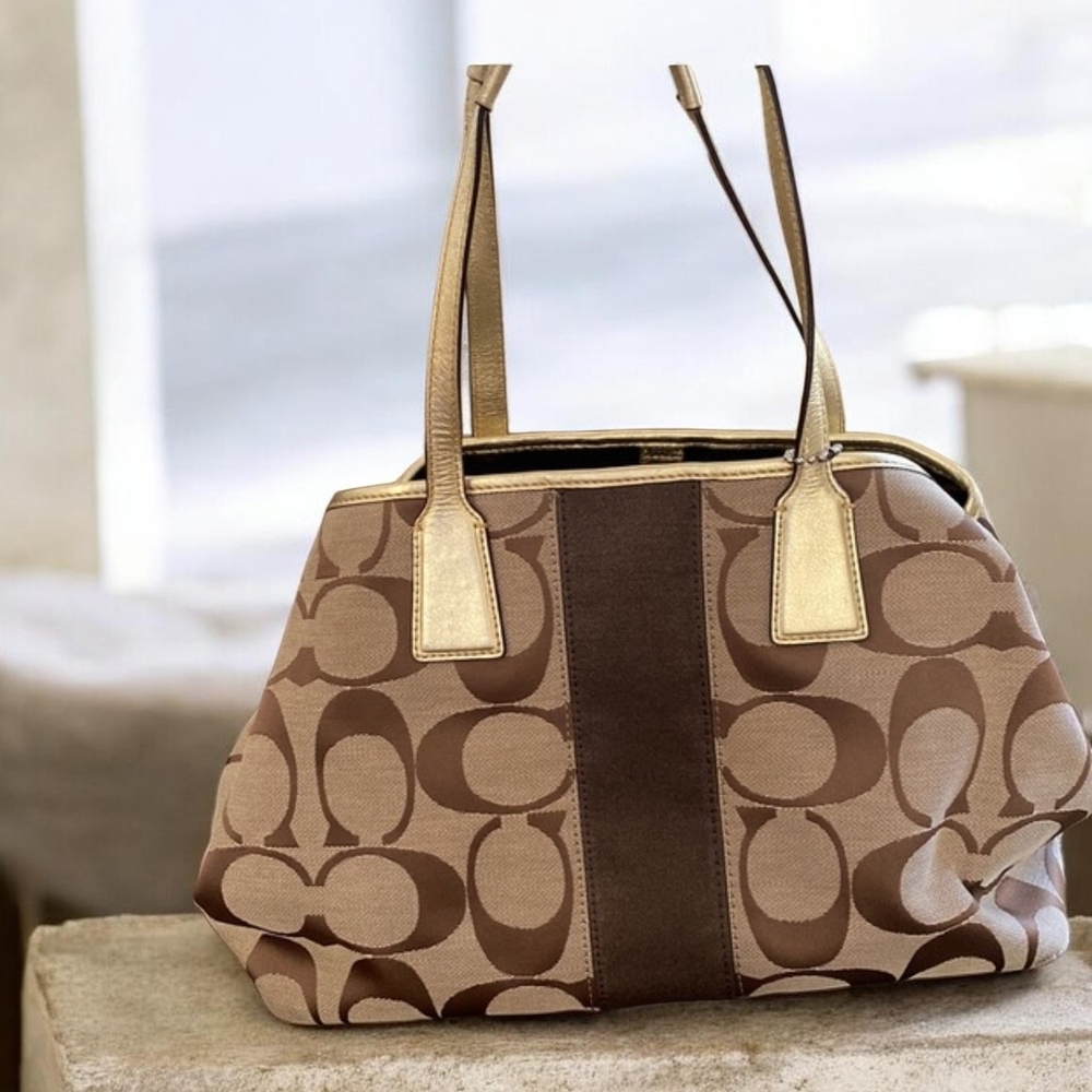 Coach Brown and Gold Shoulder Bag